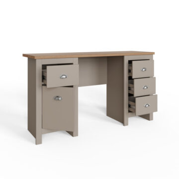 Fife Grey 4 Drawer 1 Door Desk | Oak Finish Top