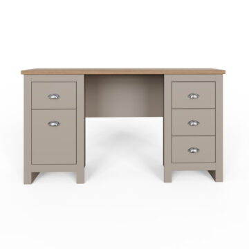 Fife Grey 4 Drawer 1 Door Desk | Oak Finish Top