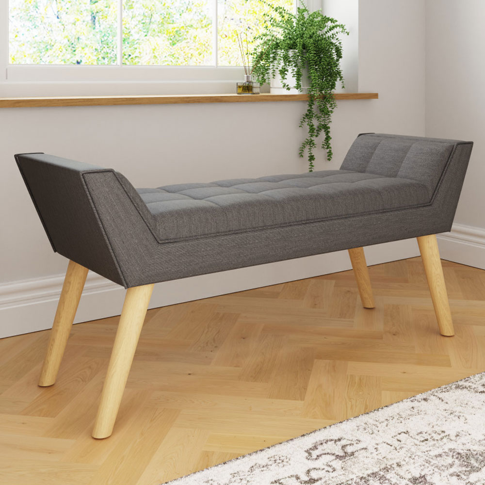 Upholstered Dark Grey Hopsack Bench