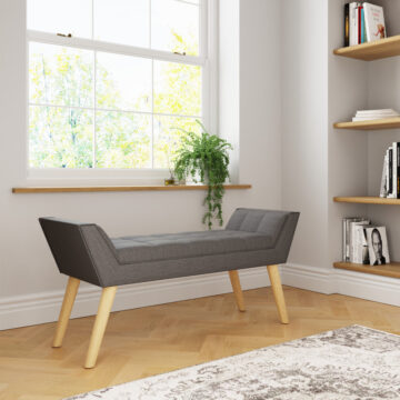 Upholstered Dark Grey Hopsack Bench