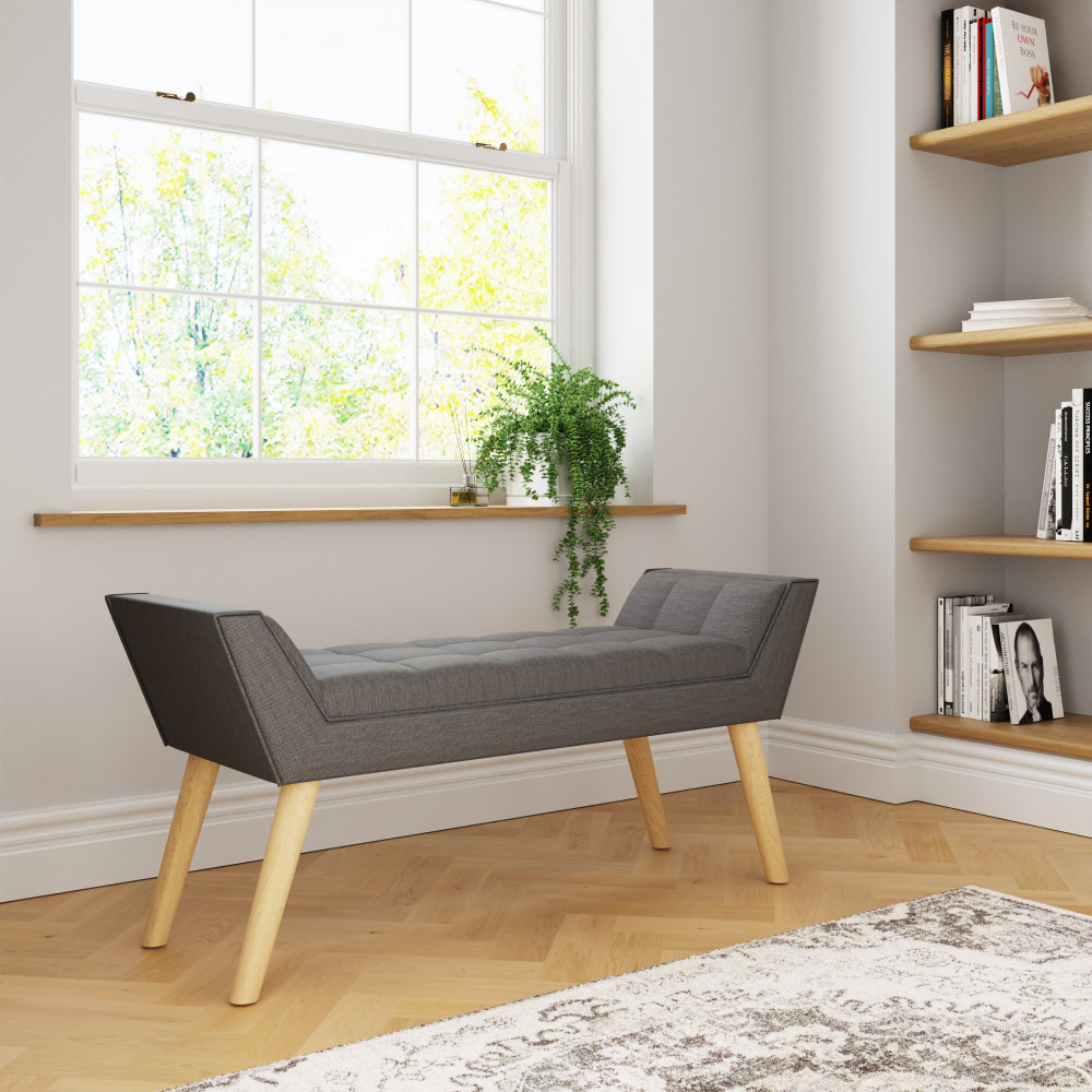 Upholstered Dark Grey Hopsack Bench