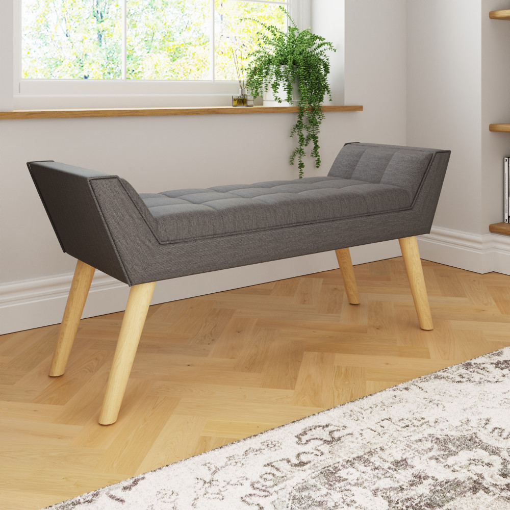 Upholstered Dark Grey Hopsack Bench
