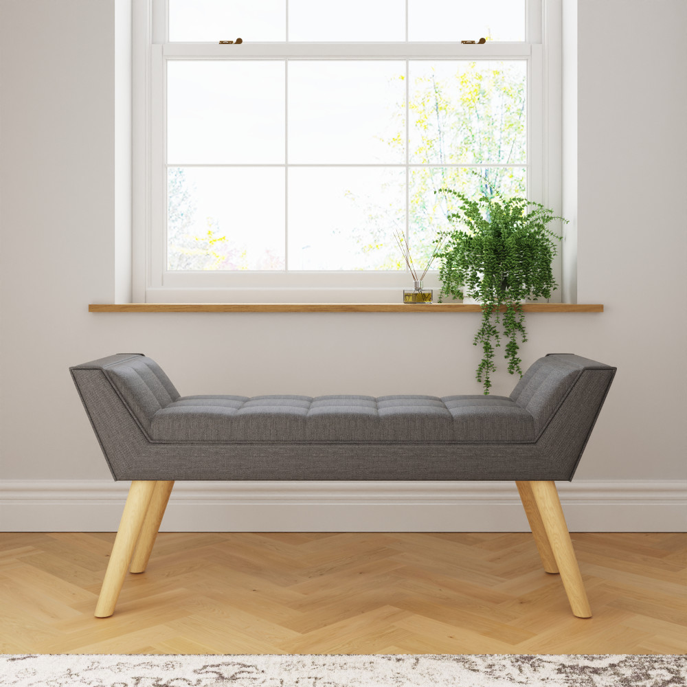 Upholstered Dark Grey Hopsack Bench