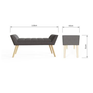 Upholstered Dark Grey Hopsack Bench