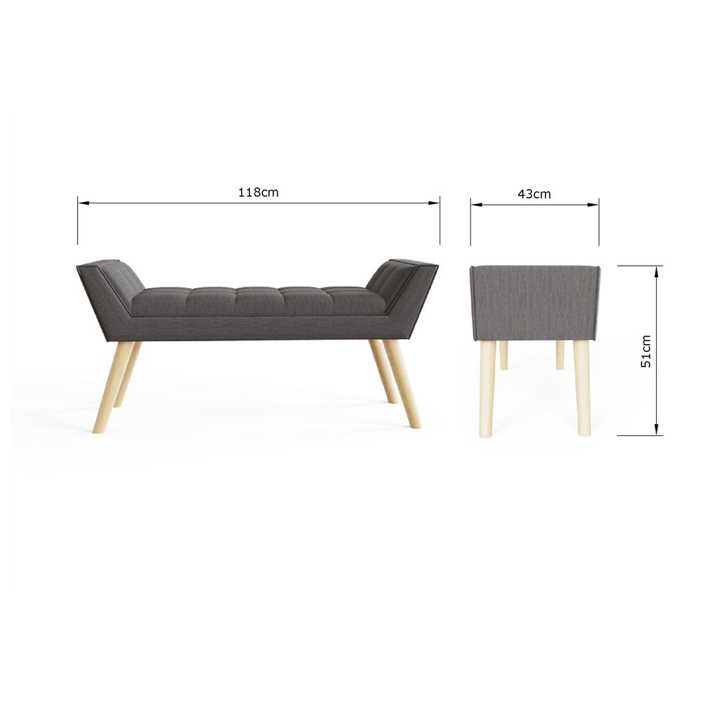 Upholstered Dark Grey Hopsack Bench