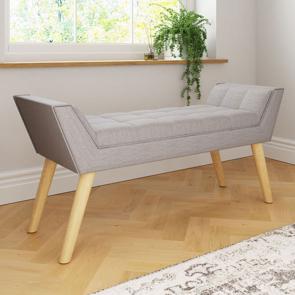 Upholstered Grey Hopsack Bench