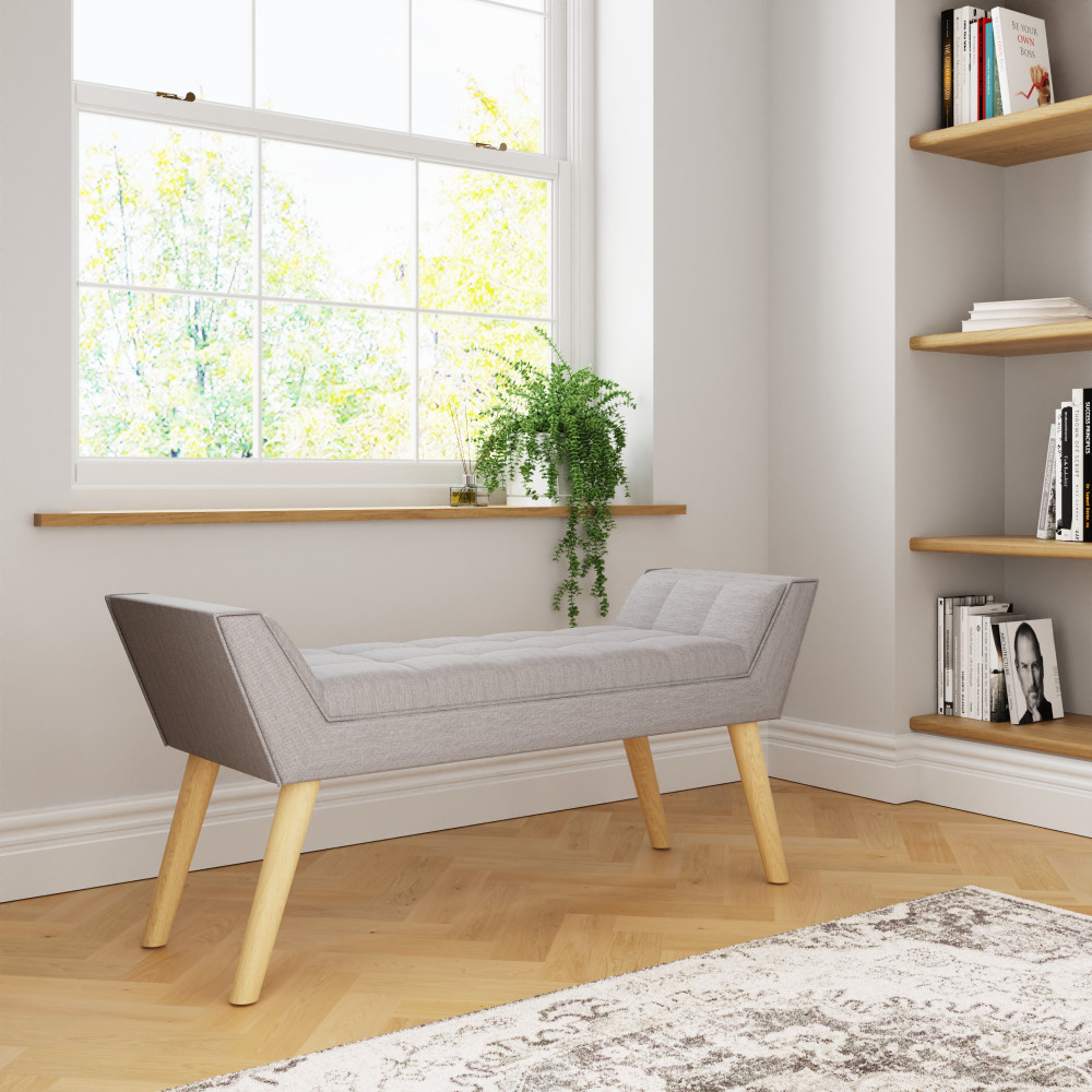 Upholstered Grey Hopsack Bench