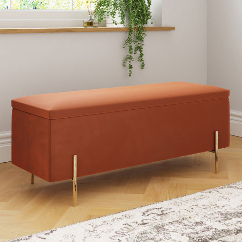 Miley Russet Orange Ottoman Storage Bench