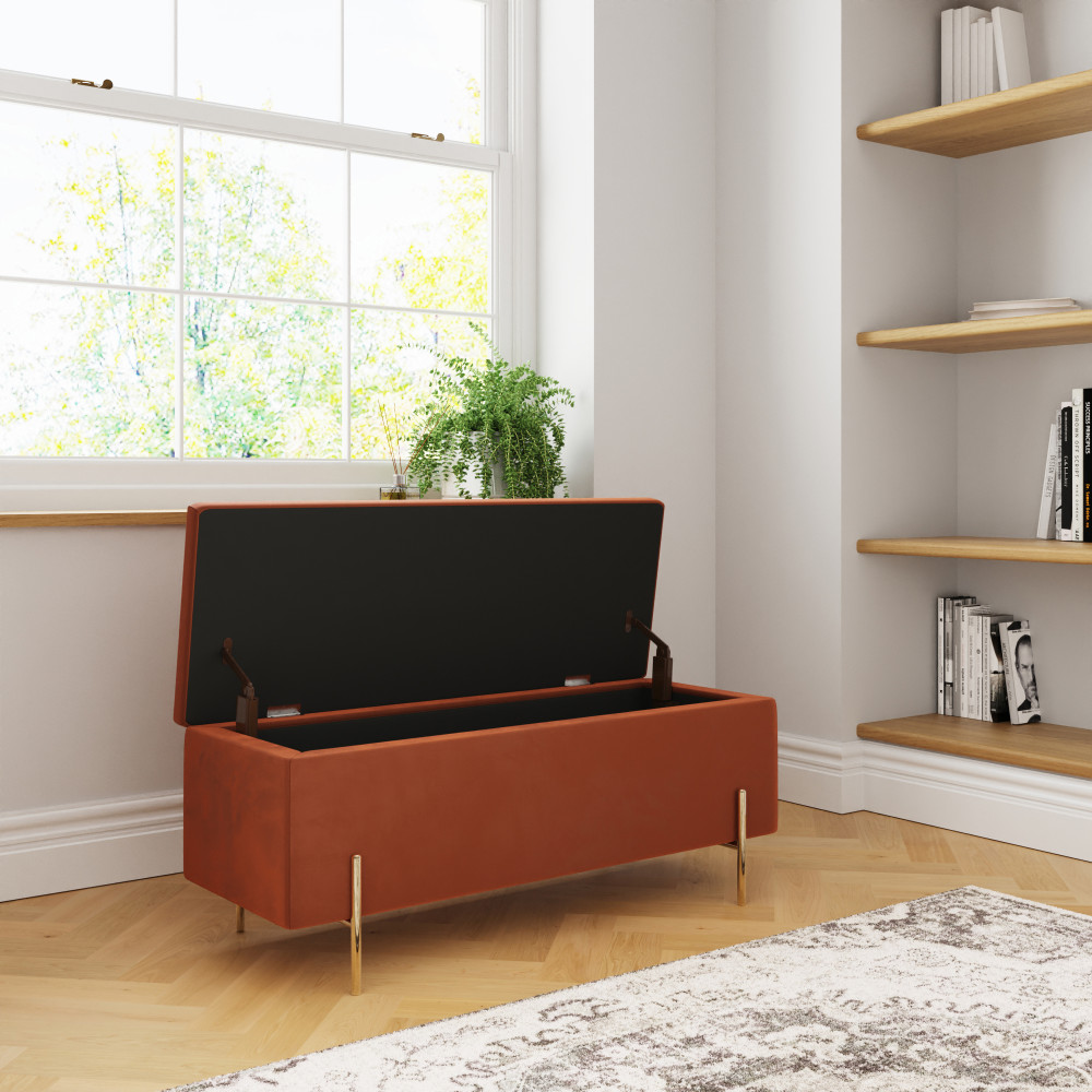 Miley Russet Orange Ottoman Storage Bench