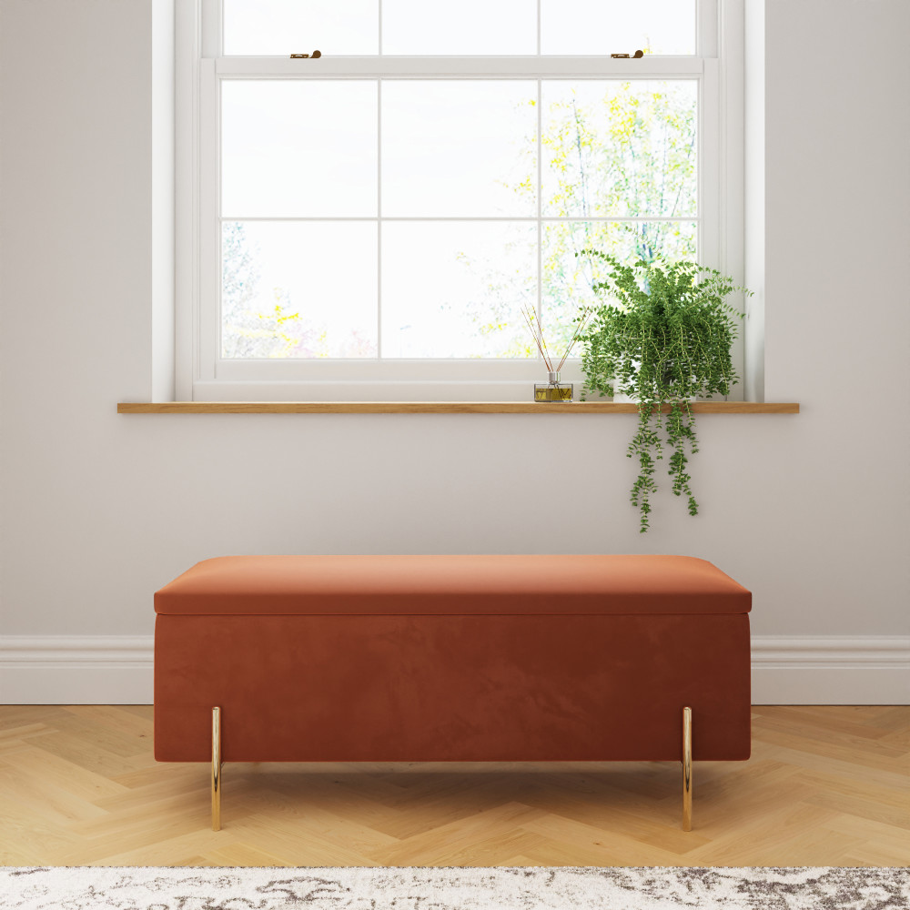Miley Russet Orange Ottoman Storage Bench