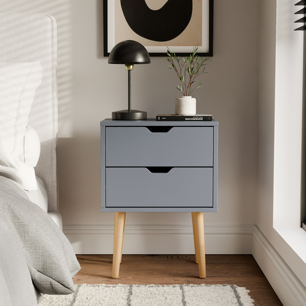 Kathmandu Dark Grey 2 Drawer Bedside Cabinet
