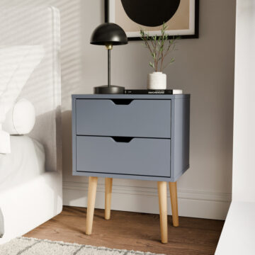 Kathmandu Dark Grey 2 Drawer Bedside Cabinet