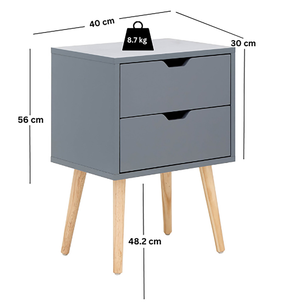 Kathmandu Dark Grey 2 Drawer Bedside Cabinet