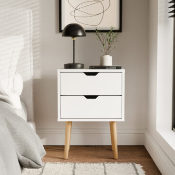 Kathmandu White 2 Drawer Bedside Cabinet