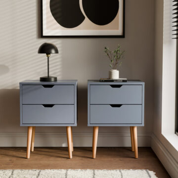 Kathmandu Dark Grey Pair of 2 Drawer Bedside Cabinets