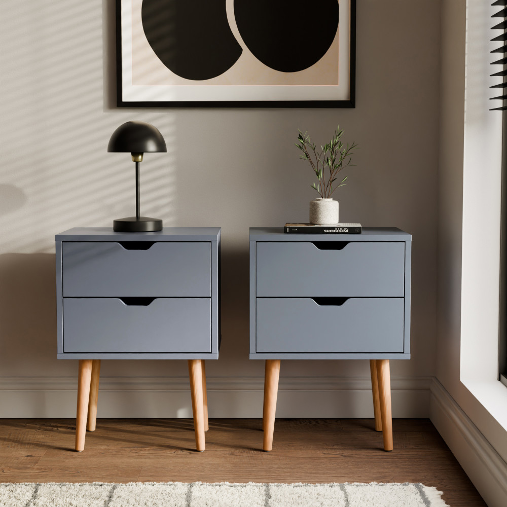 Kathmandu Dark Grey Pair of 2 Drawer Bedside Cabinets