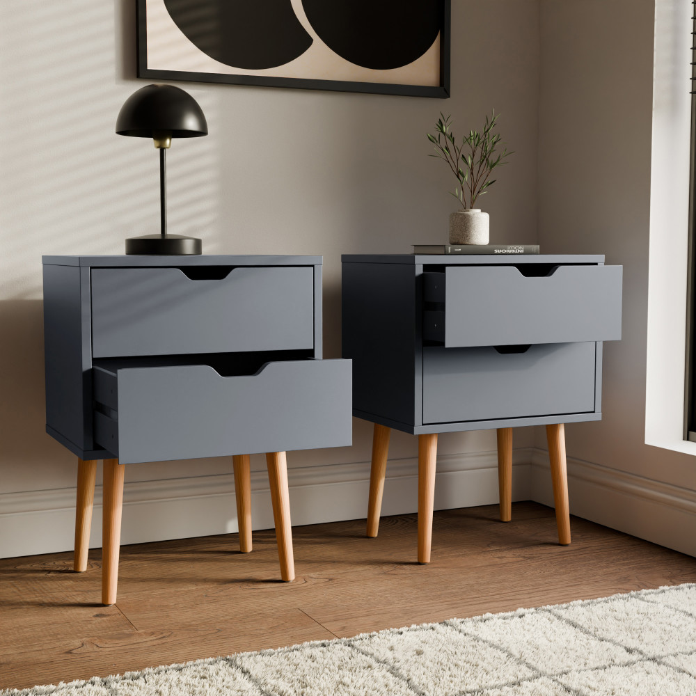 Kathmandu Dark Grey Pair of 2 Drawer Bedside Cabinets