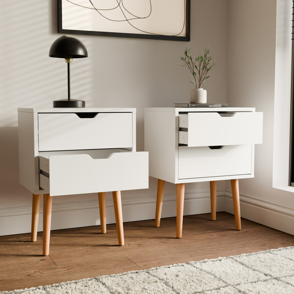 Kathmandu White Pair of 2 Drawer Bedside Cabinets