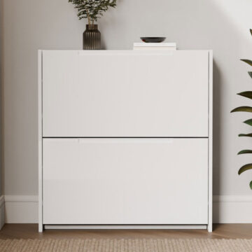 Narrow White High Gloss 2 Tier Shoe Cabinet