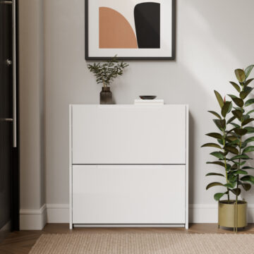 Narrow White High Gloss 2 Tier Shoe Cabinet