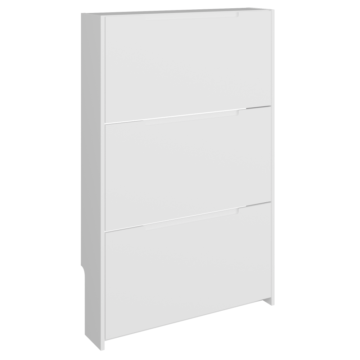 Narrow White High Gloss 3 Tier Shoe Cabinet
