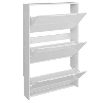 Narrow White High Gloss 3 Tier Shoe Cabinet
