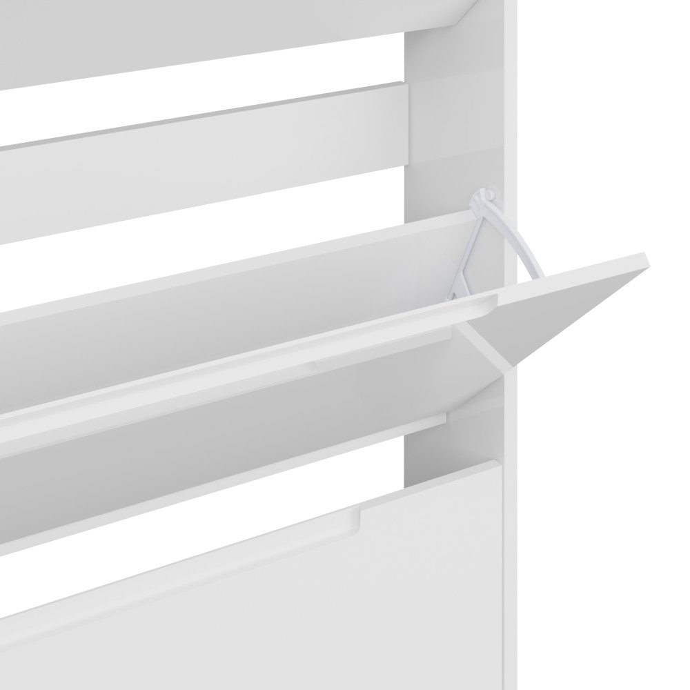 Narrow White High Gloss 3 Tier Shoe Cabinet