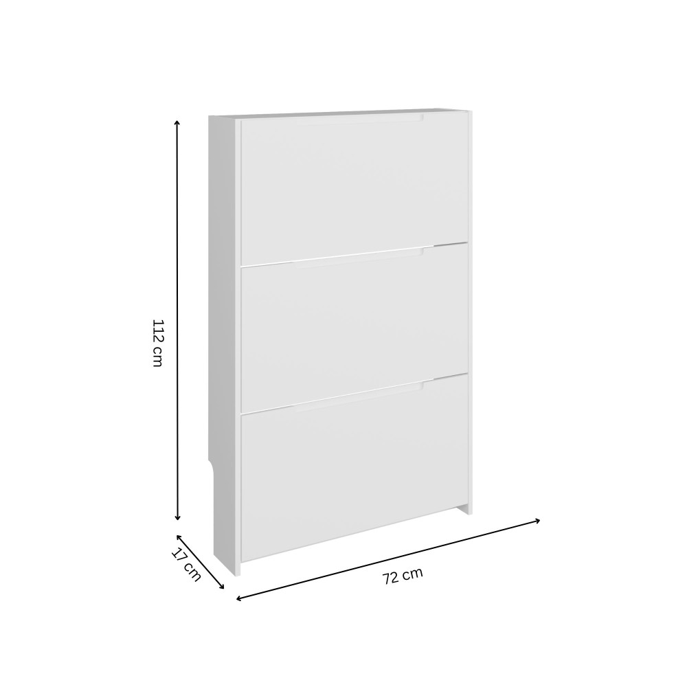 Narrow White High Gloss 3 Tier Shoe Cabinet