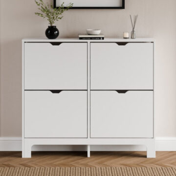 Narrow 4 Drawer Shoe Cabinet | White | Clearance