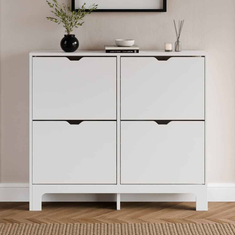Narrow 4 Drawer Shoe Cabinet | White | Clearance