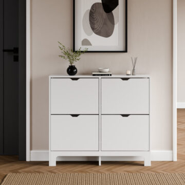 Narrow White 4 Drawer Shoe Cabinet