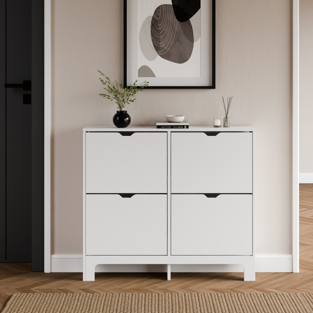 Narrow 4 Drawer Shoe Cabinet | White | Clearance