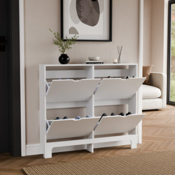 Narrow 4 Drawer Shoe Cabinet | White | Clearance