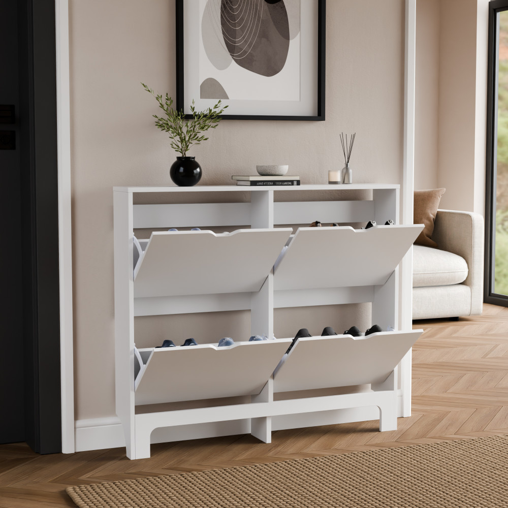 Narrow 4 Drawer Shoe Cabinet | White | Clearance