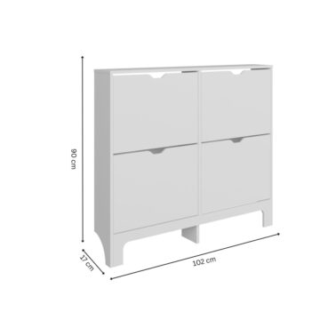Narrow 4 Drawer Shoe Cabinet | White | Clearance