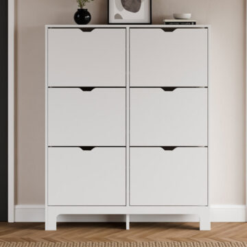 Narrow White 6 Drawer Shoe Cabinet
