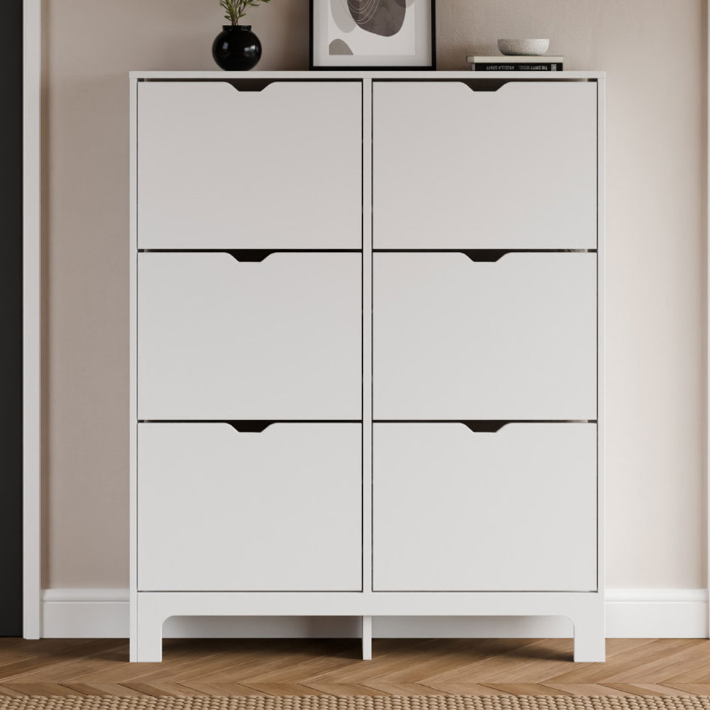 Narrow White 6 Drawer Shoe Cabinet