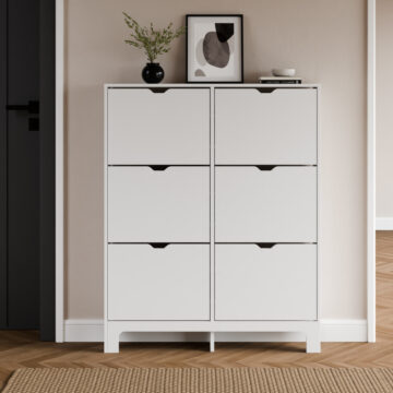 Narrow White 6 Drawer Shoe Cabinet