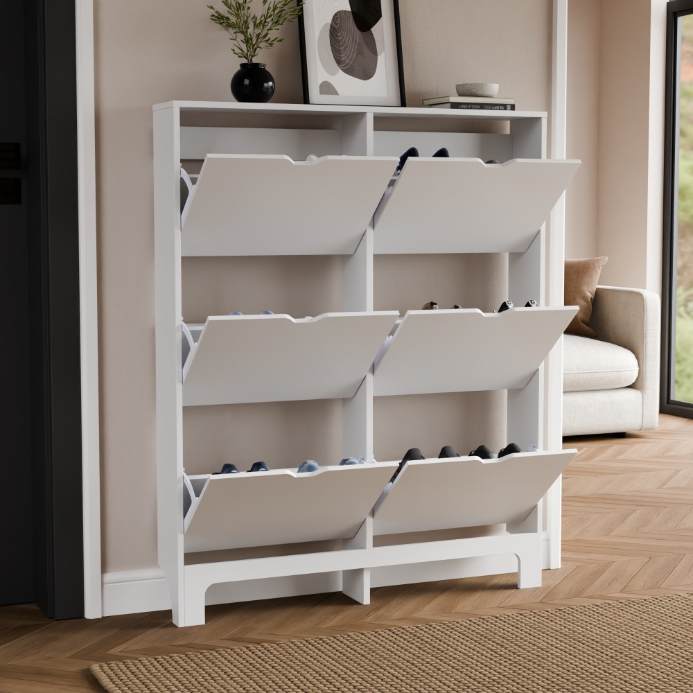 Narrow White 6 Drawer Shoe Cabinet