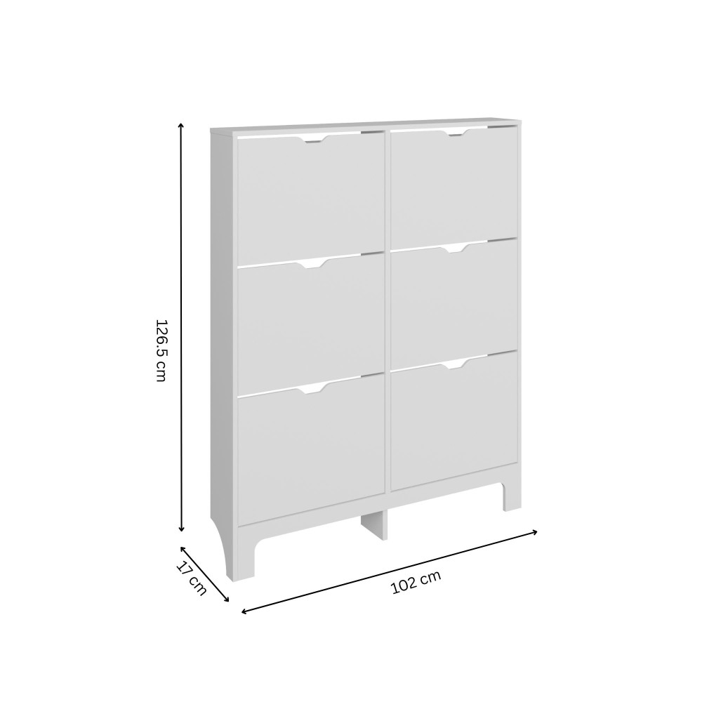 Narrow White 6 Drawer Shoe Cabinet