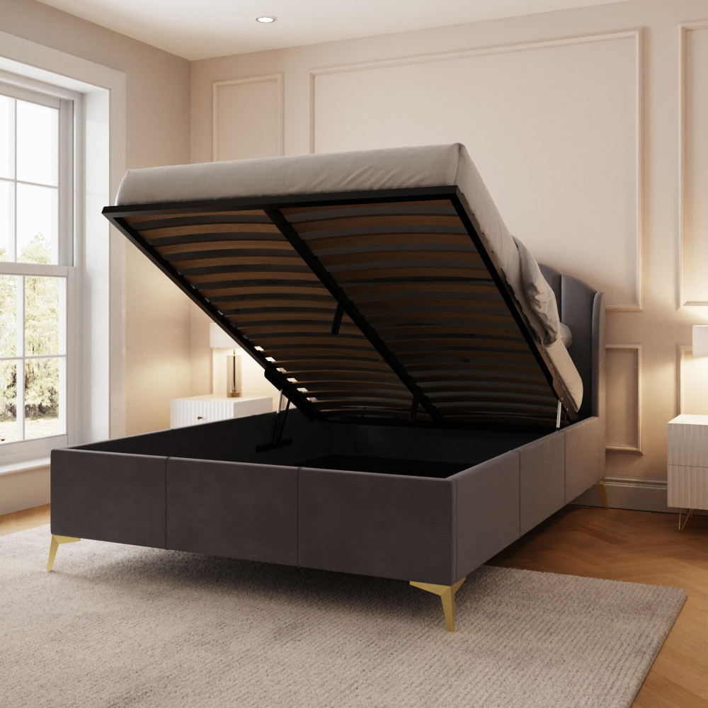 Haikou Grey 5' King Size End Lift Ottoman Bed