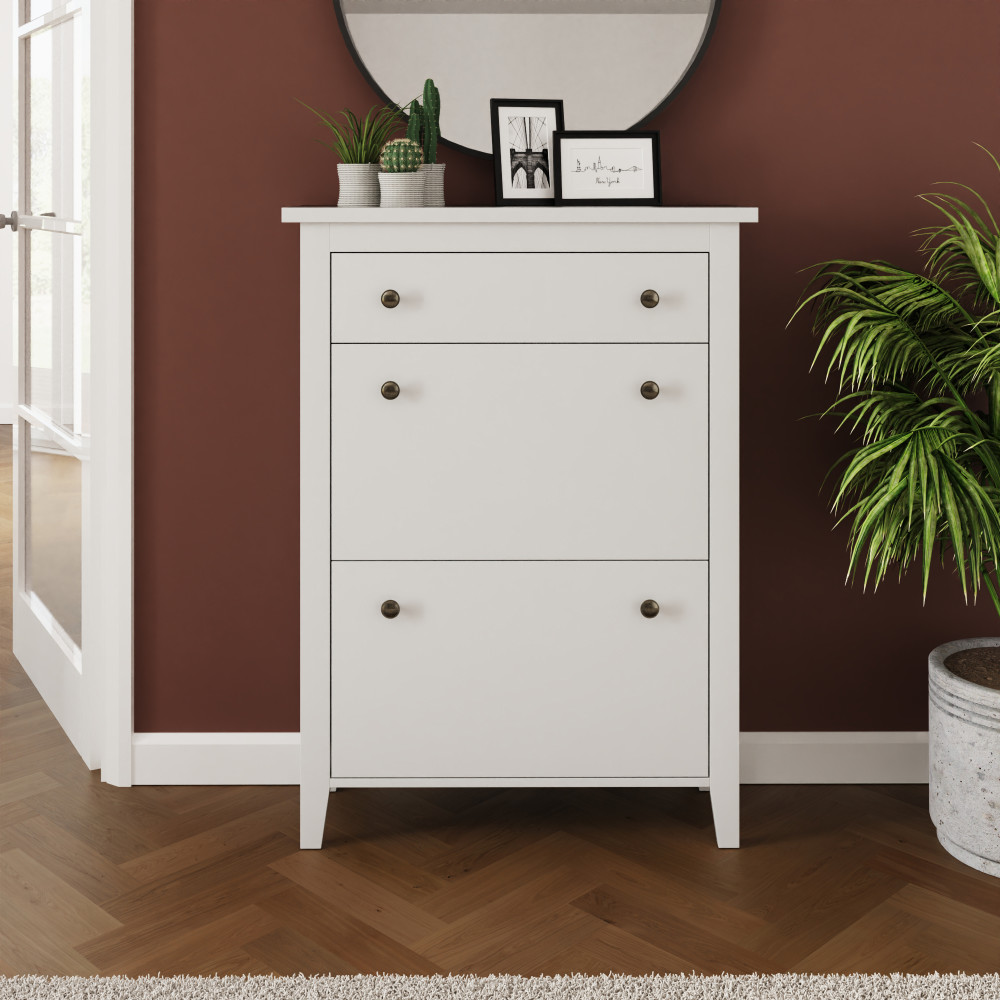 White Two Tier Shoe Cabinet