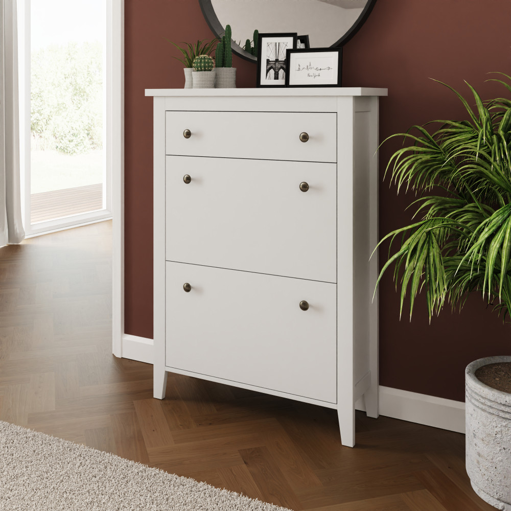 White Two Tier Shoe Cabinet