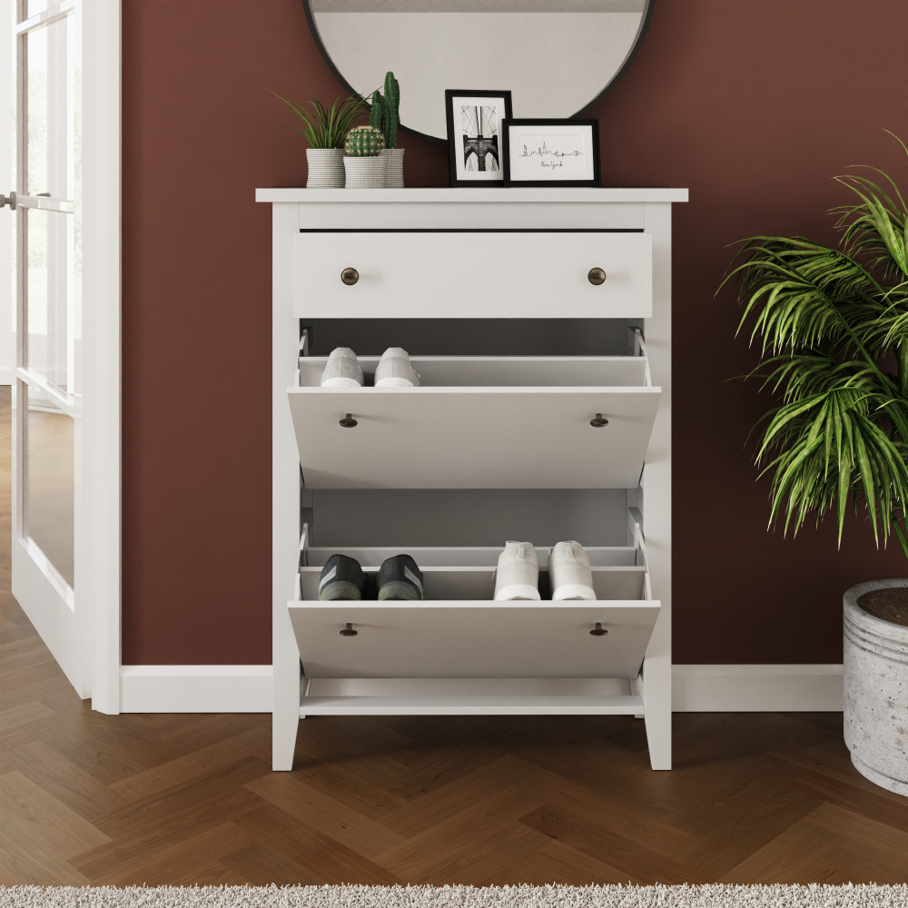 White Two Tier Shoe Cabinet