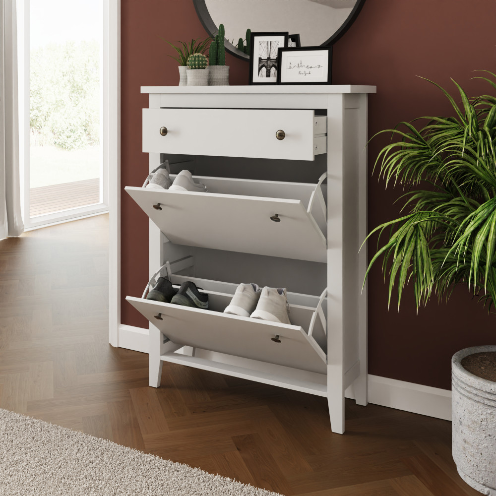 White Two Tier Shoe Cabinet