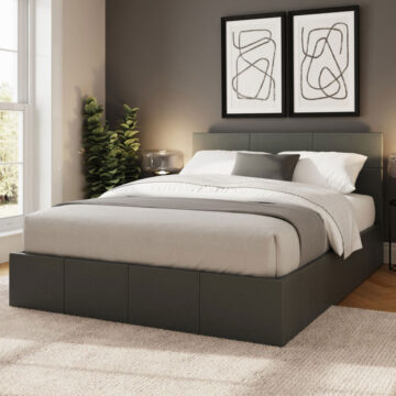 Marikina Grey PU 4'6 Side Lift Ottoman Double Bed
