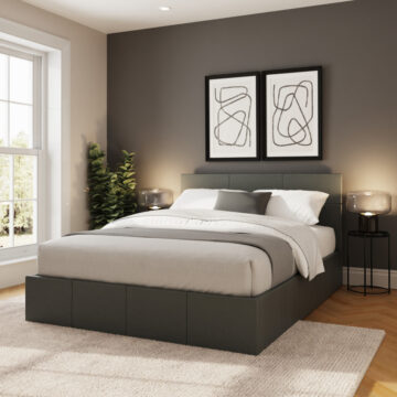 Marikina Grey PU 4'6 Side Lift Ottoman Double Bed