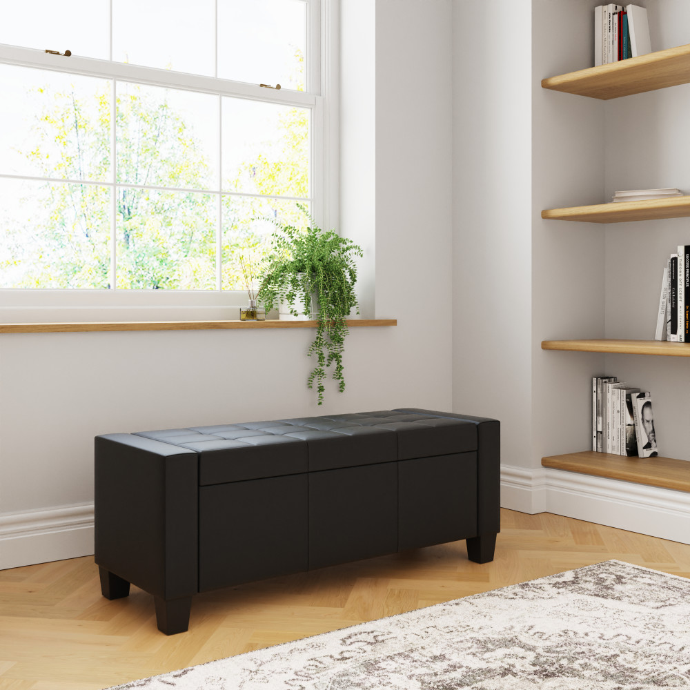 Roma Black PU Ottoman Bench