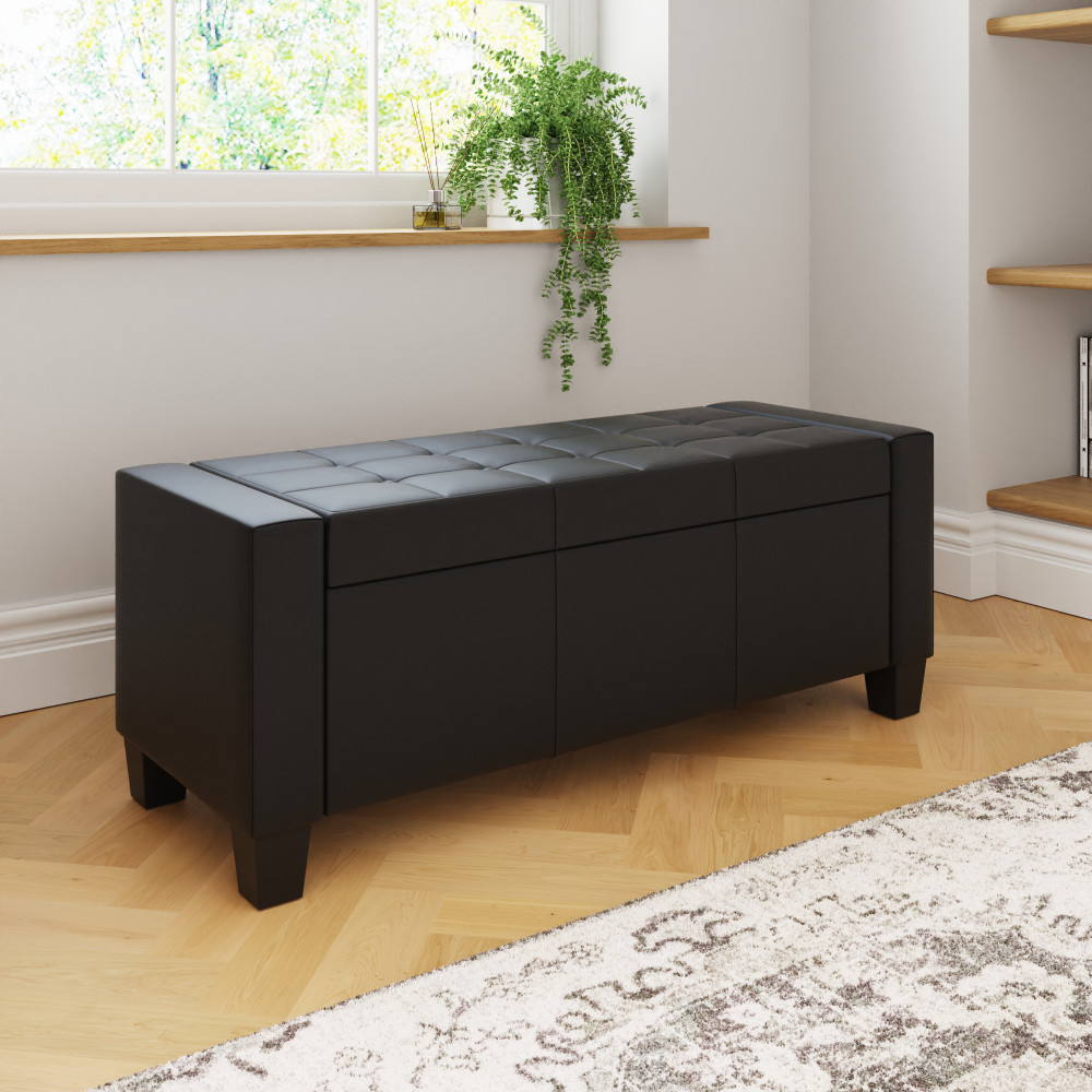 Roma Black PU Ottoman Bench