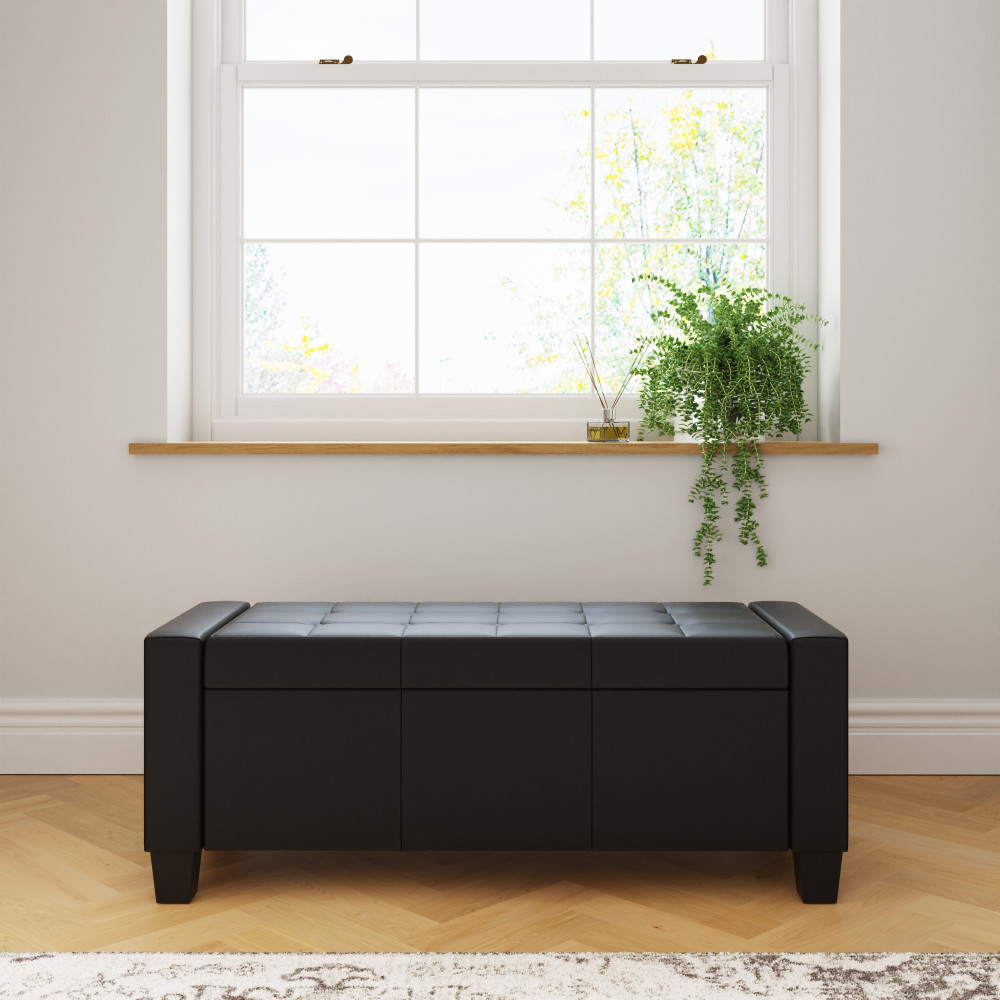 Roma Black PU Ottoman Bench